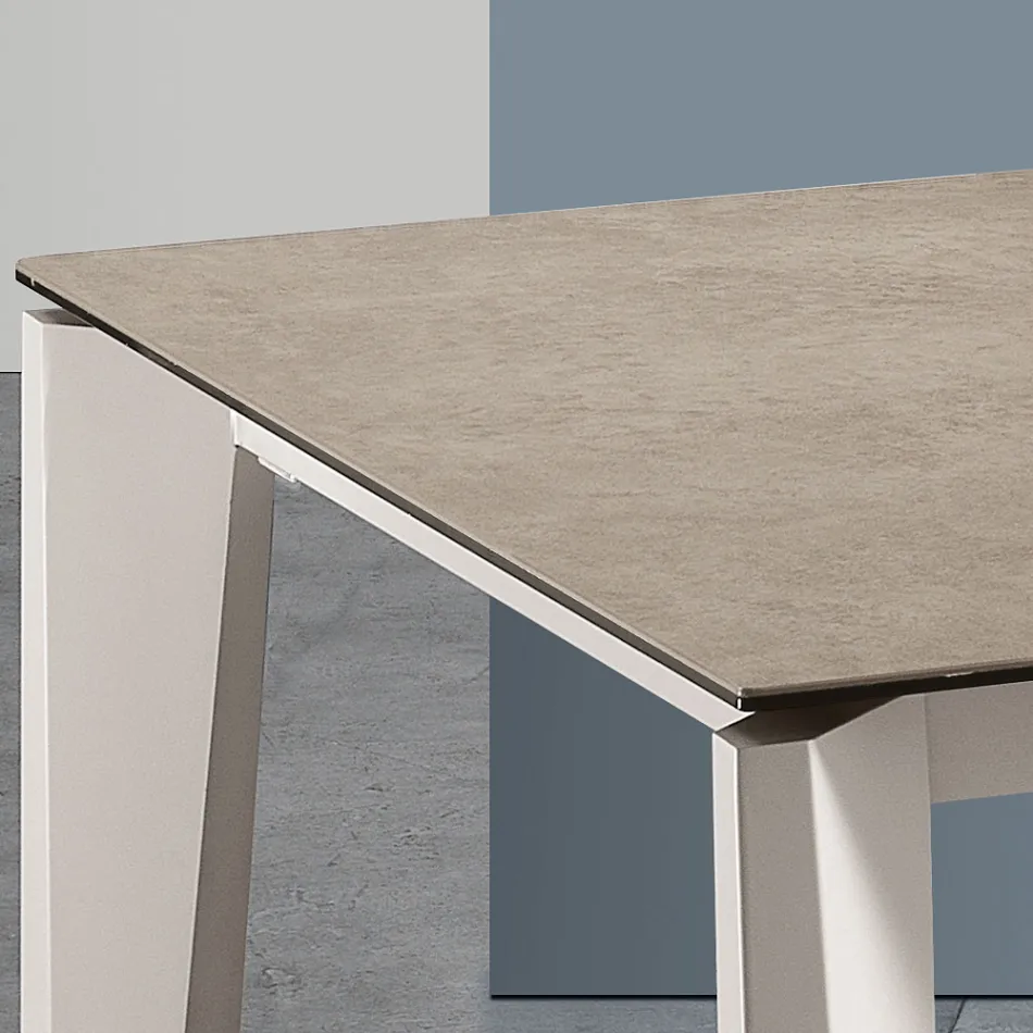 Tavolo Allungabile in Vetroceramica Finitura Fokos Terra Made in Italy - Ariel Viadurini