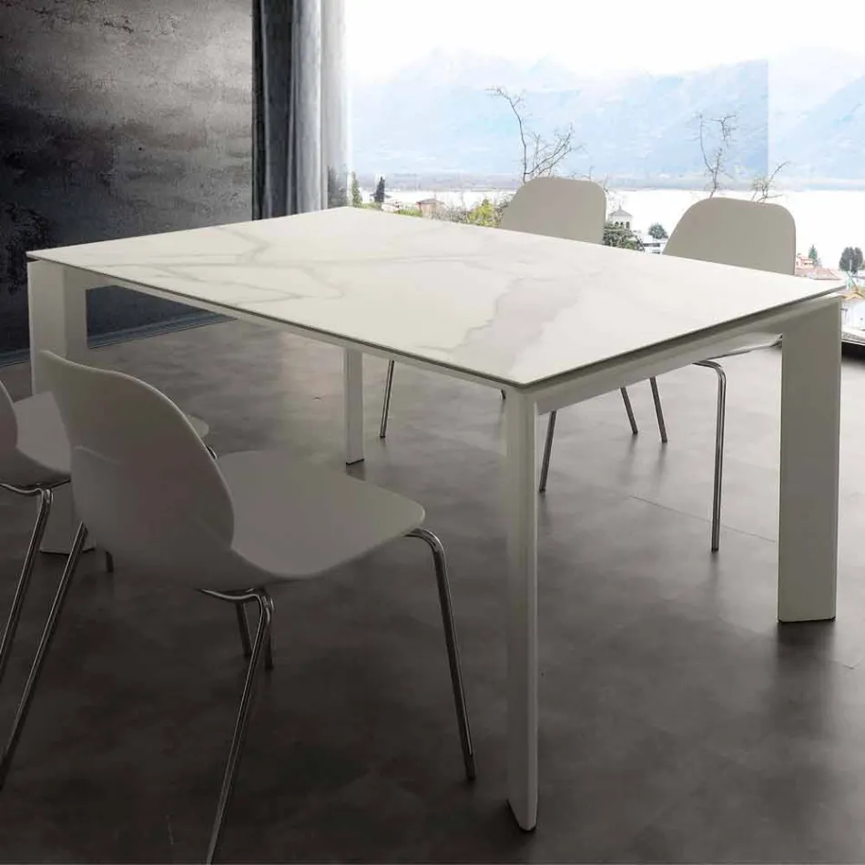 Tavolo allungabile moderno con piano in vetro ceramica Filadelfia Viadurini