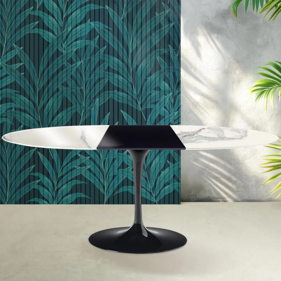 Tavolo Allungabile Tulip Saarinen H 74 cm in Ceramica Florim Statuario Lucido - Scarlet Viadurini