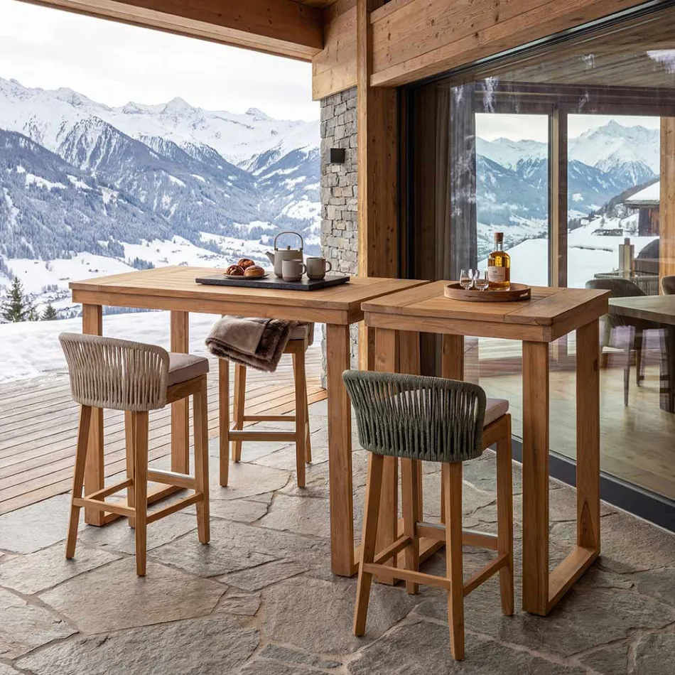 Tavolo Alto da Bar Realizzato in Teak Naturale Spazzolato - Sponda Viadurini