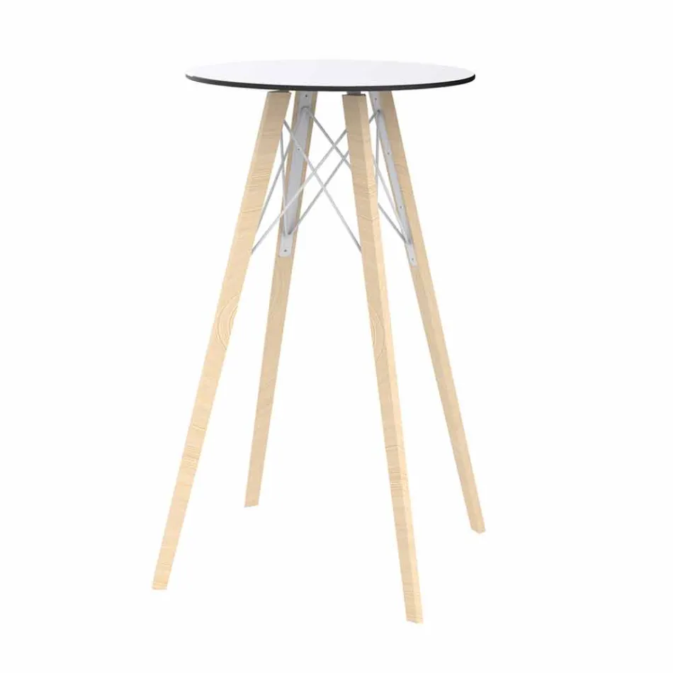 Tavolo Alto da Bar Rotondo Design in Legno e Hpl, 4 Pezzi - Faz Wood by Vondom Viadurini