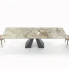 Tavolo con Allunghe Integrate e Base in Acciaio Visone Made in Italy - Dalmata Viadurini