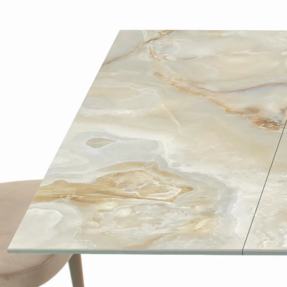 Tavolo con Allunghe Integrate e Base in Acciaio Visone Made in Italy - Dalmata Viadurini
