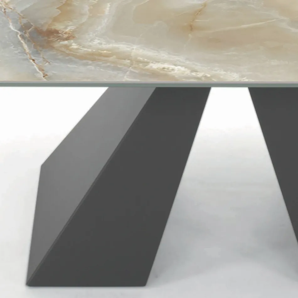 Tavolo con Allunghe Integrate e Base in Acciaio Visone Made in Italy - Dalmata Viadurini
