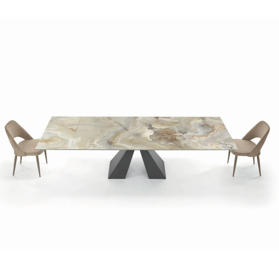 Tavolo con Allunghe Integrate e Base in Acciaio Visone Made in Italy - Dalmata Viadurini