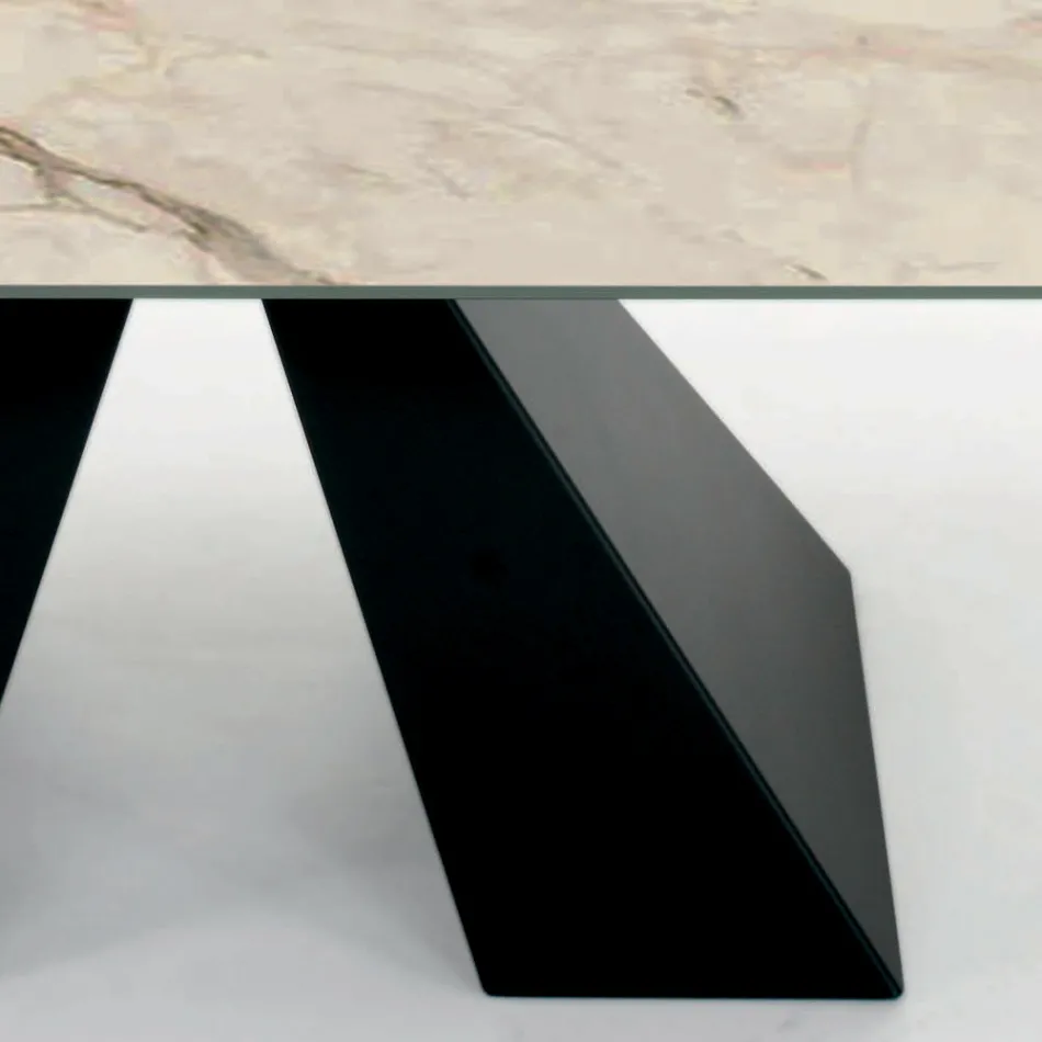 Tavolo con Allunghe Integrate in Ceramica e Acciaio Made in Italy - Dalmata Viadurini
