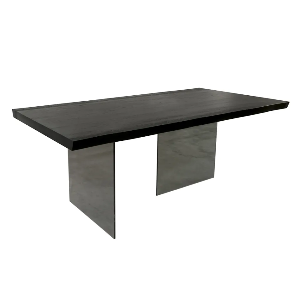 Tavolo con Piana Placcata in Rovere Massello e Base in Cristallo Made in Italy - Noelia Viadurini
