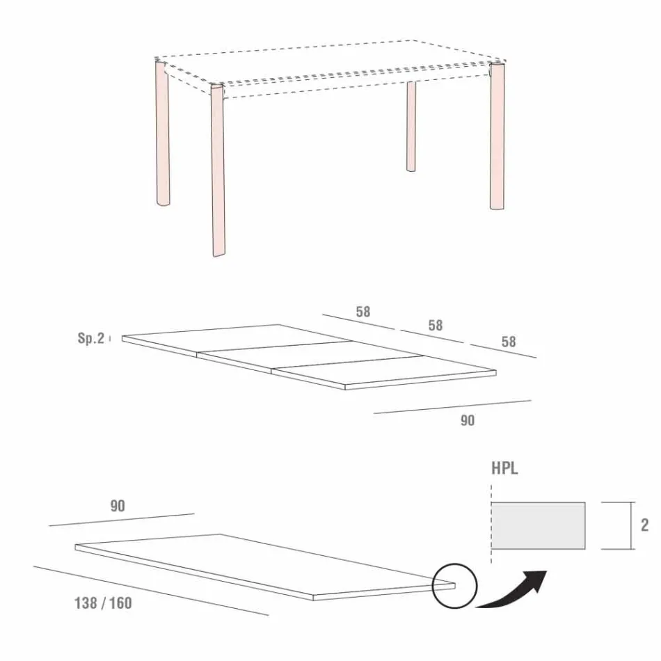 Tavolo con Piano Allungabile Fino a 334 cm Effetto Legno Made in Italy - Bavaria Viadurini