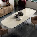 Tavolo con Piano in Ceramica a Botte e Base in Acciaio Made in Italy - Ezzellino  Viadurini