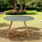 Tavolo con Piano in Ceramica e Base in Teak Made in Italy - Helmet Viadurini