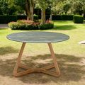 Tavolo con Piano in Ceramica e Base in Teak Made in Italy - Helmet