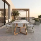 Tavolo con Piano in Ceramica e Base in Teak Massello Made in Italy - Blouse Viadurini