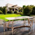 Tavolo con Piano in Ceramica e Base in Teak Massello Made in Italy - Blouse