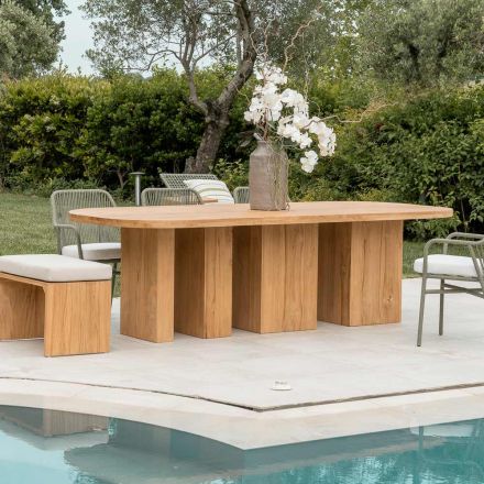 Tavolo con Piano in Teak Spazzolato con Angoli Stondati - Destinazione Viadurini