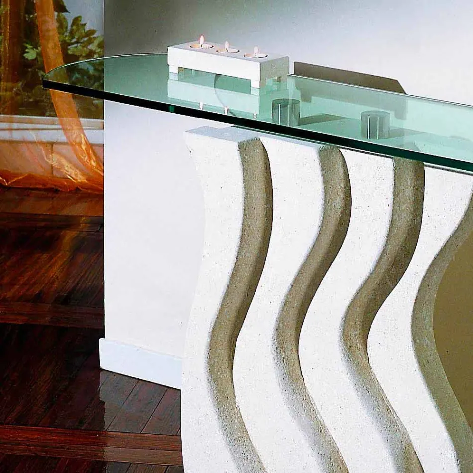 Tavolo consolle in pietra e cristallo dal design moderno Ciril Viadurini