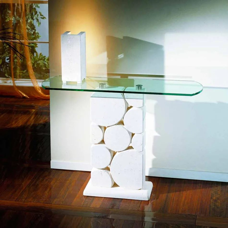 Tavolo consolle in pietra e cristallo dal design moderno Hosios Viadurini