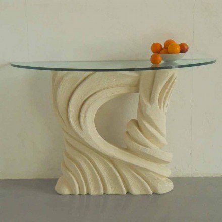 Tavolo consolle in pietra e cristallo di design Emera Viadurini