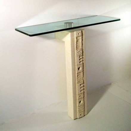 Tavolo consolle rettangolare in pietra e cristallo di design Abidos Viadurini