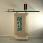 Tavolo consolle rettangolare in pietra e cristallo di design Soter Viadurini