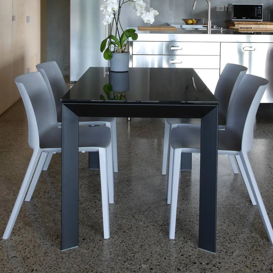 Tavolo Cucina Allungabile Fino a 170 cm in Metallo e Vetro Temperato - Berto Viadurini