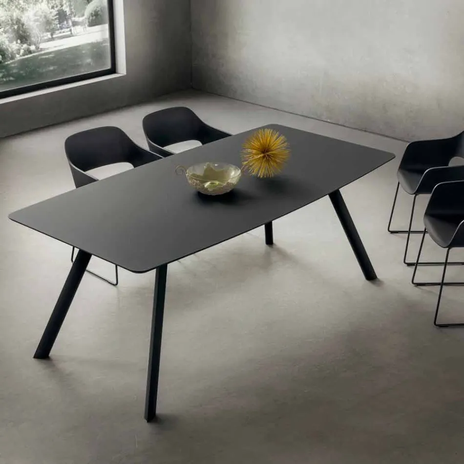 Tavolo Cucina in Fenix Stratificato e Alluminio Nero Made in Italy - Lingotto Viadurini