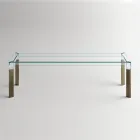Tavolo Cucina in Vetro Extrachiaro con Gambe in Legno Made in Italy - Super Viadurini