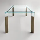 Tavolo Cucina in Vetro Extrachiaro con Gambe in Legno Made in Italy - Super Viadurini