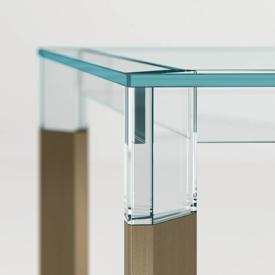 Tavolo Cucina in Vetro Extrachiaro con Gambe in Legno Made in Italy - Super Viadurini