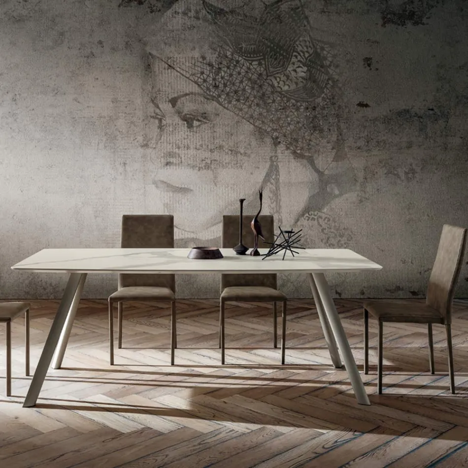 Tavolo da Cucina con Piano in Laminam Made in Italy, di Alta Qualità - Lingotto Viadurini