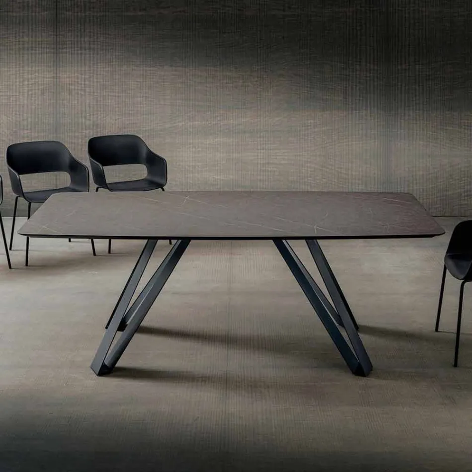 Tavolo da Cucina in Hpl con Base in Metallo Antracite Made in Italy - Aresto Viadurini