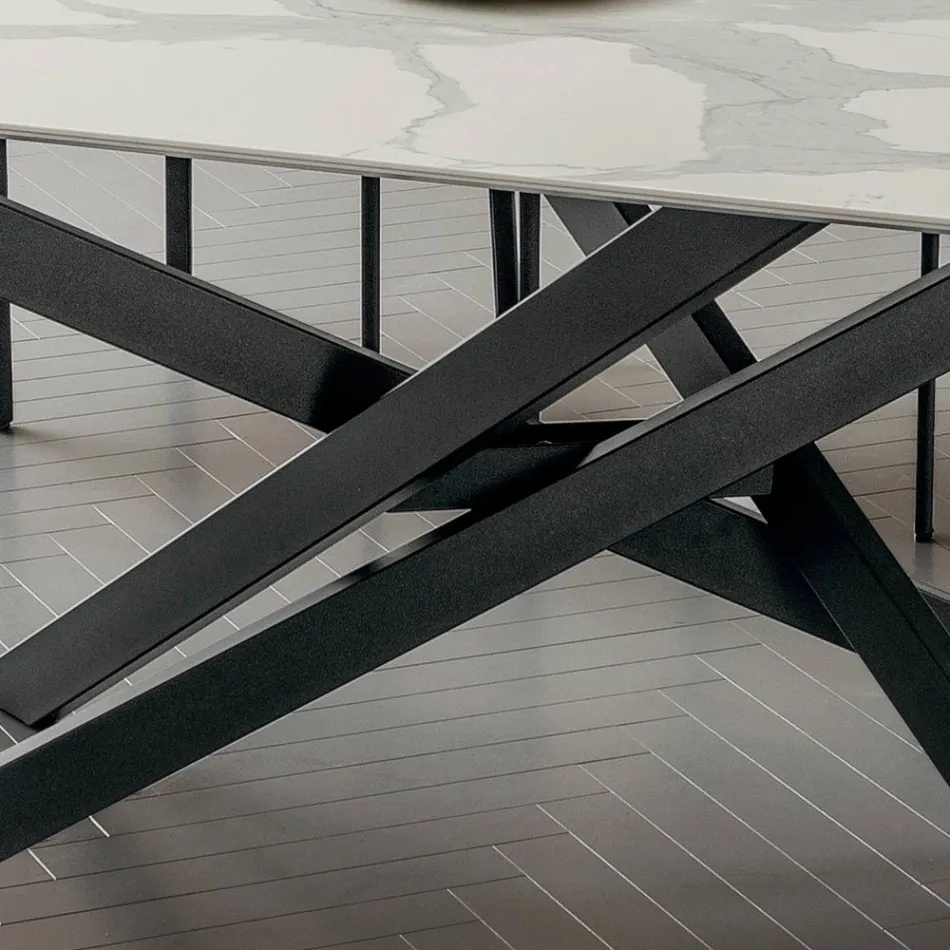 Tavolo da Cucina in Laminam con Struttura in Metallo Made in Italy - Carlino Viadurini