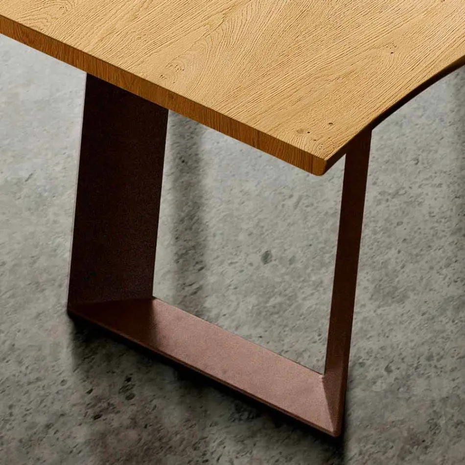 Tavolo da cucina in legno massellato e metallo made in Italy, Flora Viadurini
