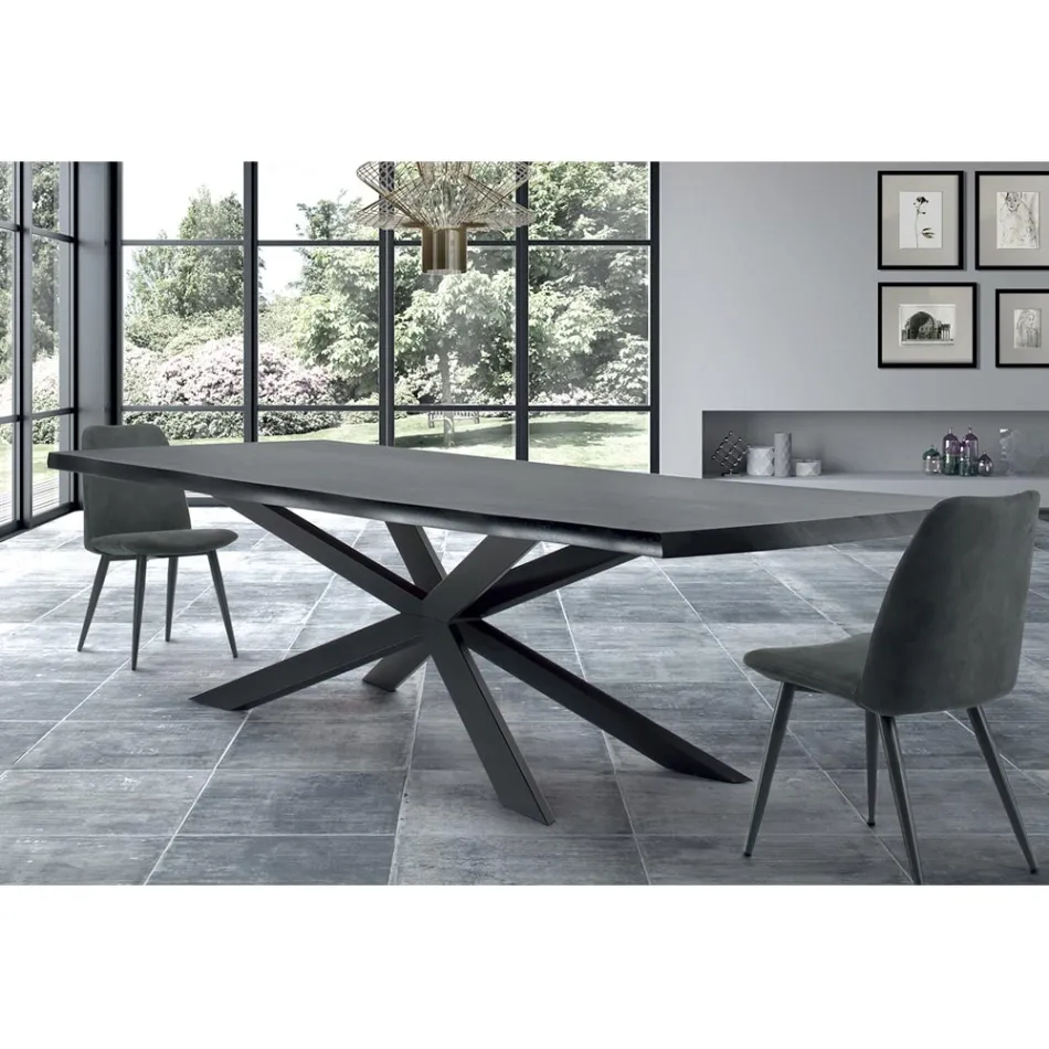 Tavolo da Cucina Moderno in Legno impiallacciato e Acciaio Made in Italy – Grotta Viadurini