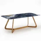 Tavolo da Esterno con Base in Legno e Piano in Ceramica Ocean Blue - Infinity Viadurini