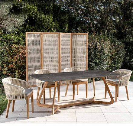 Tavolo da Esterno con Base in Legno e Piano in Ceramica Pietra Grey - Infinity Viadurini