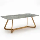 Tavolo da Esterno con Base in Legno e Piano in Ceramica Royal Peacock - Infinity Viadurini