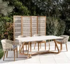 Tavolo da Esterno con Base in Legno e Piano in Ceramica Terrazzo White - Infinity Viadurini