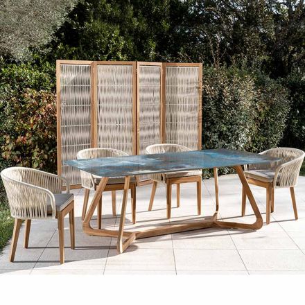 Tavolo da Esterno con Base in Legno e Piano in Ceramica Thunderstorm - Infinity Viadurini