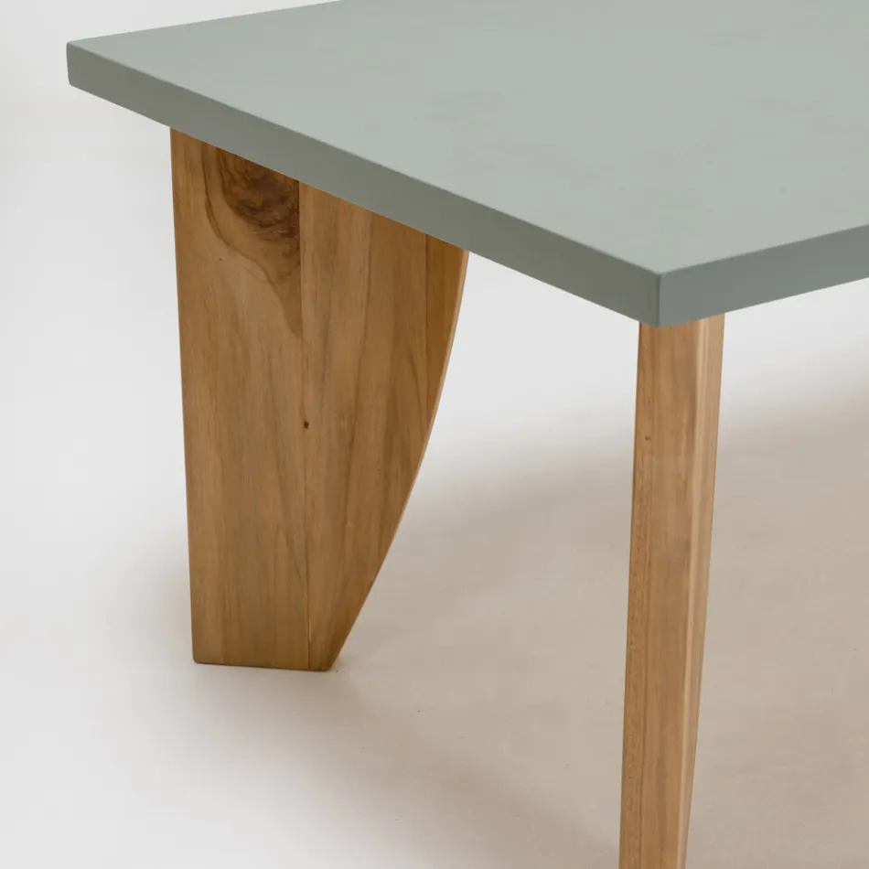 Tavolo da Esterno in Okumè Finitura Microcemento e Teak Made in Italy - Pencil Viadurini