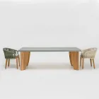 Tavolo da Esterno in Okumè Finitura Microcemento e Teak Made in Italy - Pencil Viadurini