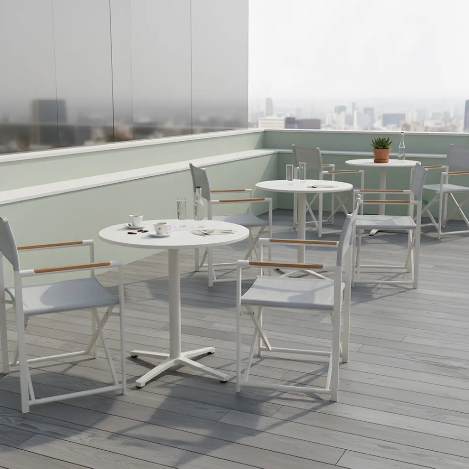 Tavolo da Esterno Rotondo Diametro 75 cm in Alluminio Beige - Brisea Viadurini