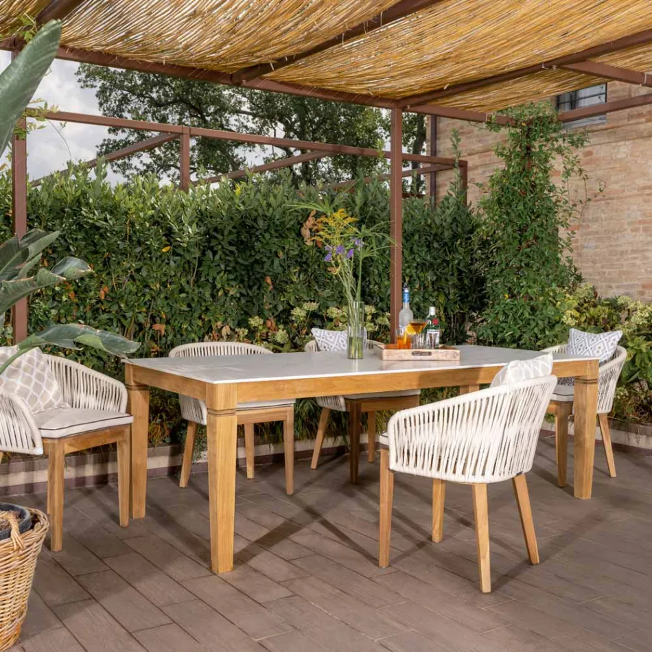 Tavolo da Giardino in Teak Naturale e Piano in Ceramica - Artes Viadurini