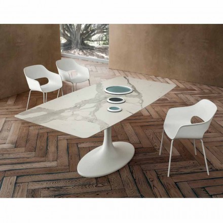 Tavolo da Pranzo a Botte in Laminam e Marmo Sintetico Made in Italy - Brontolo Viadurini