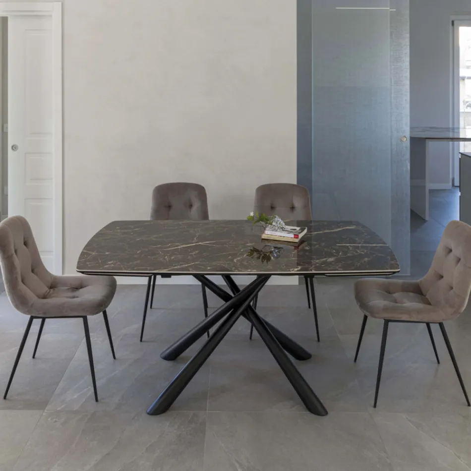 Tavolo da Pranzo Allungabile a 230 cm in Vetroceramica e Metallo - Kinari Viadurini