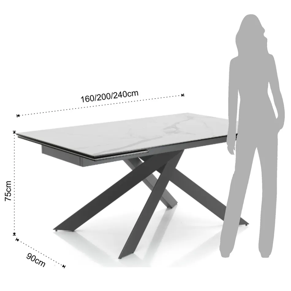 Tavolo da Pranzo Allungabile a 240 cm in Ceramica e Acciaio - Sollievo Viadurini