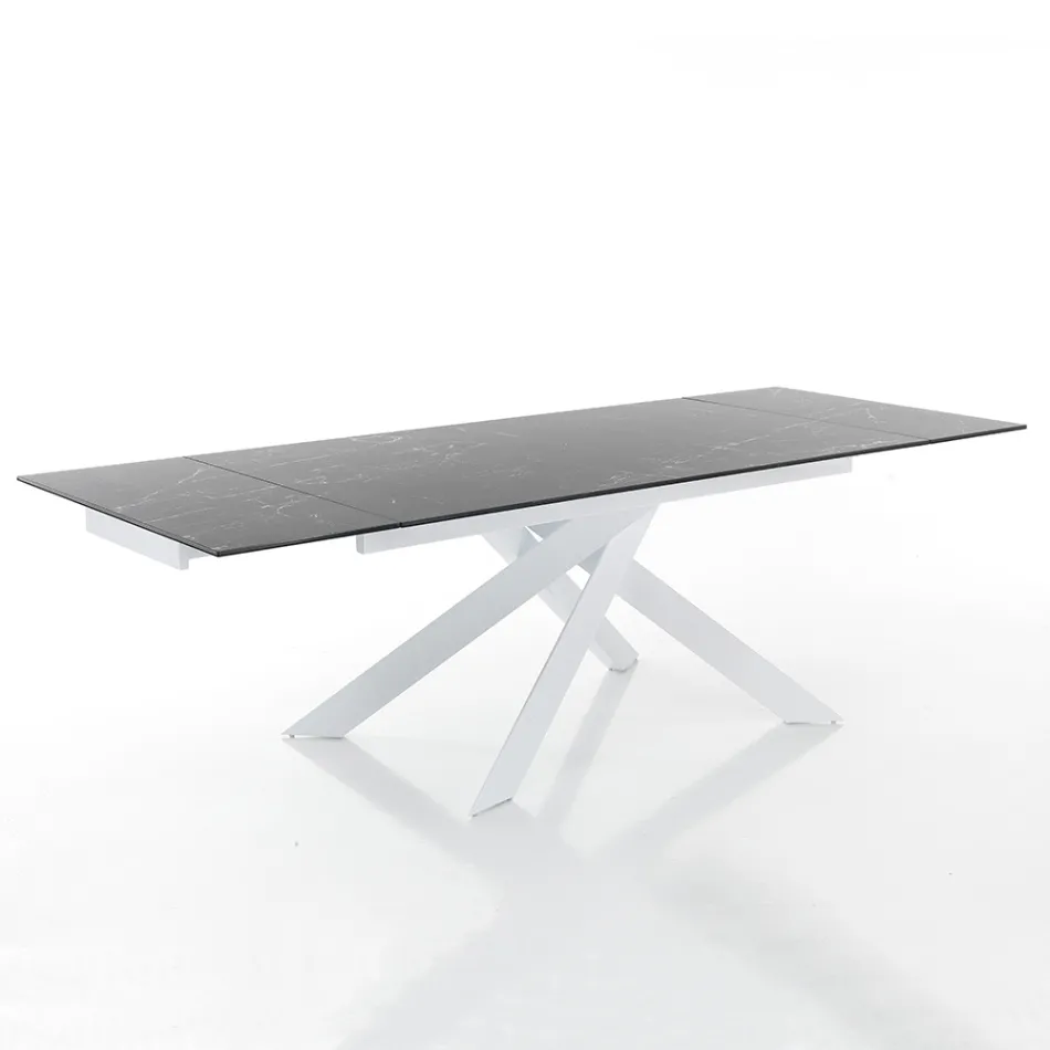 Tavolo da Pranzo Allungabile a 240 cm in Ceramica e Acciaio - Sollievo Viadurini