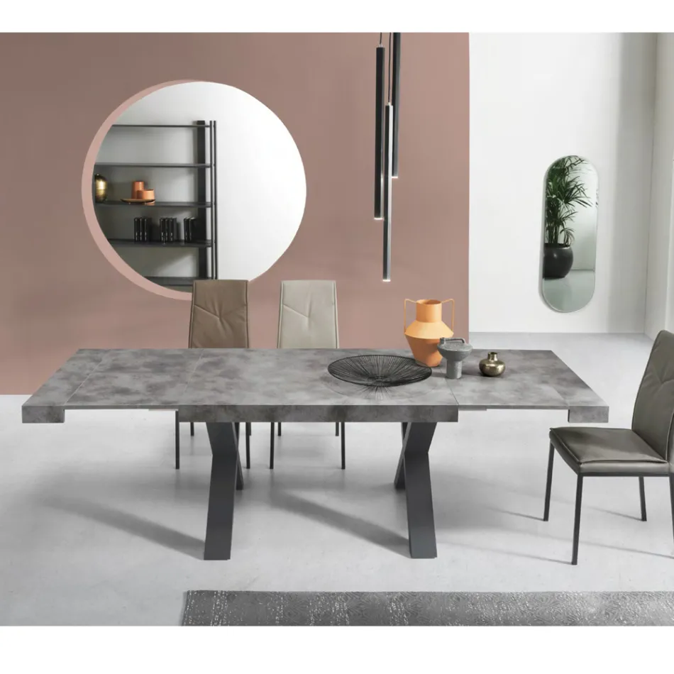 Tavolo da Pranzo Allungabile a 260 cm Effetto Cemento Moderno - Lenova Viadurini