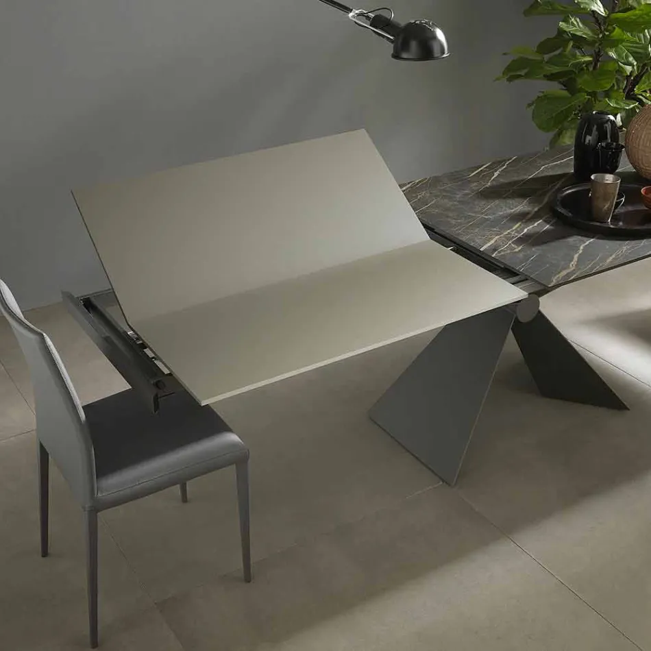 Tavolo da Pranzo Allungabile a 298 cm in Metallo e Piano in Ceramica - Anaconda Viadurini