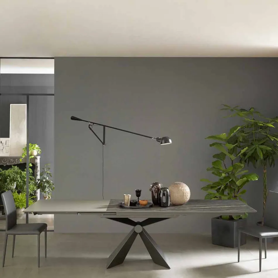 Tavolo da Pranzo Allungabile a 298 cm in Metallo e Piano in Ceramica - Anaconda Viadurini