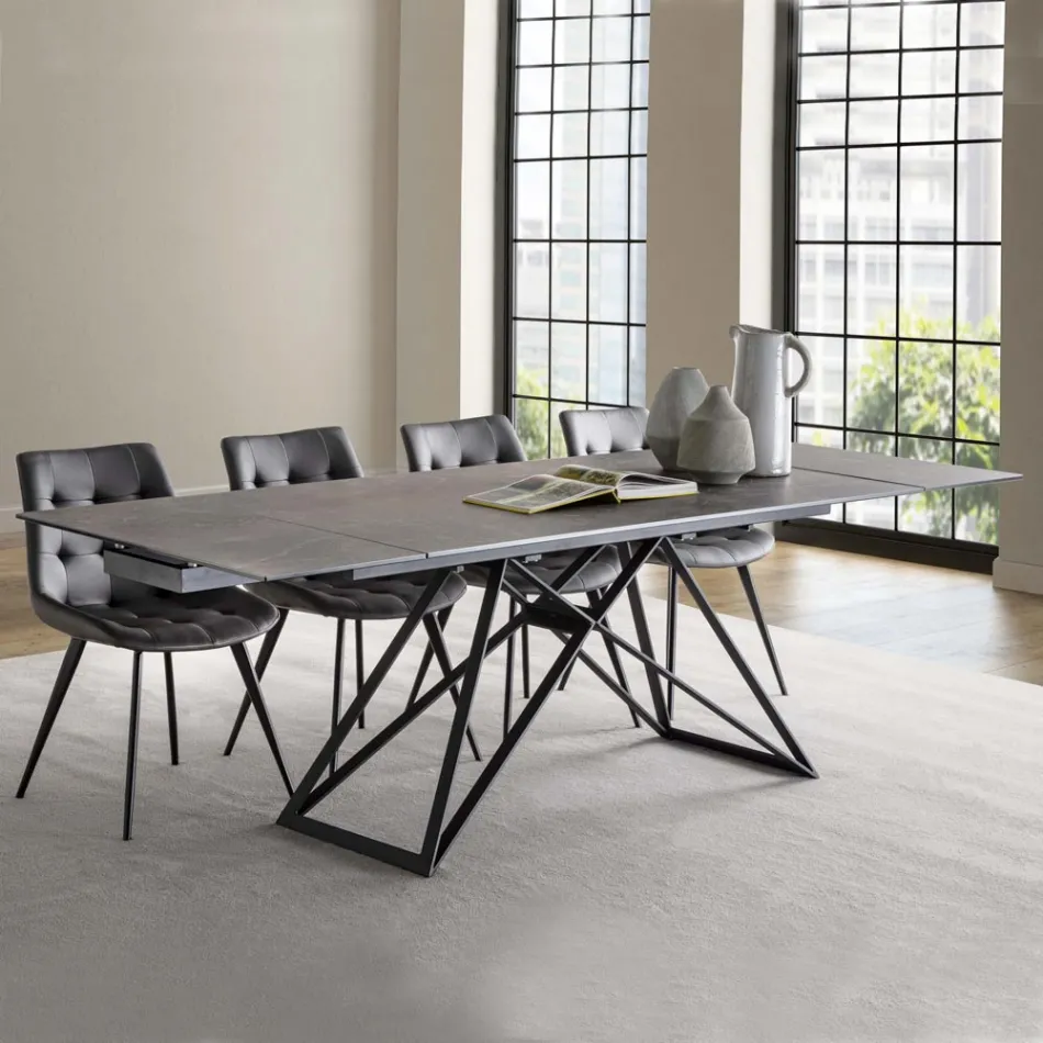 Tavolo da Pranzo Allungabile Fino a 240 cm in Vetro Ceramica e Acciaio - Bortolo Viadurini